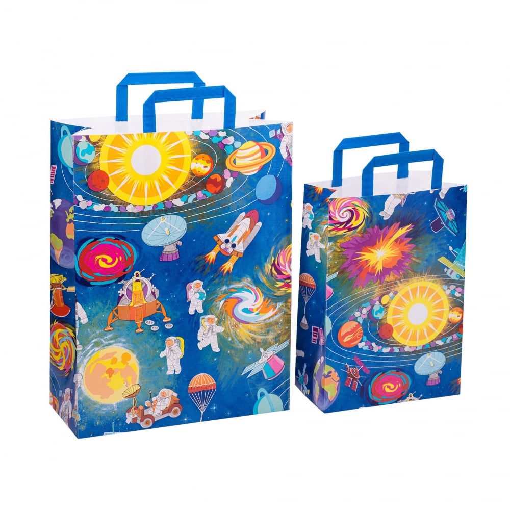 Sacosa cadou copii din hartie cu astronauti in spatiu, 32x14x42 cm, 90 g m ²