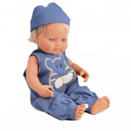 Salopeta jeans cu palarie pentru papusi 40-42 cm - Miniland - poza 2
