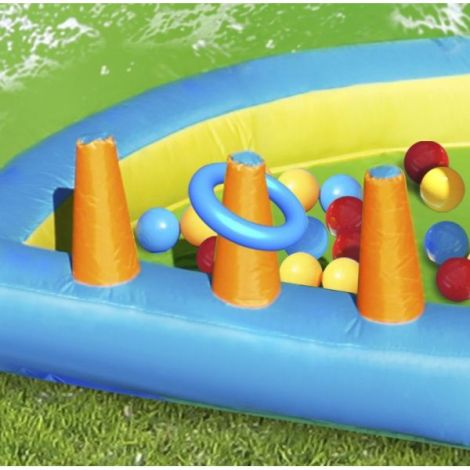 Saltea gonflabila oasis 7 in 1, cu loc de joaca cu bile, tun cu apa, spatiu de catarat, doua tobogane, 30 bile plastic inlcuse - poza 2