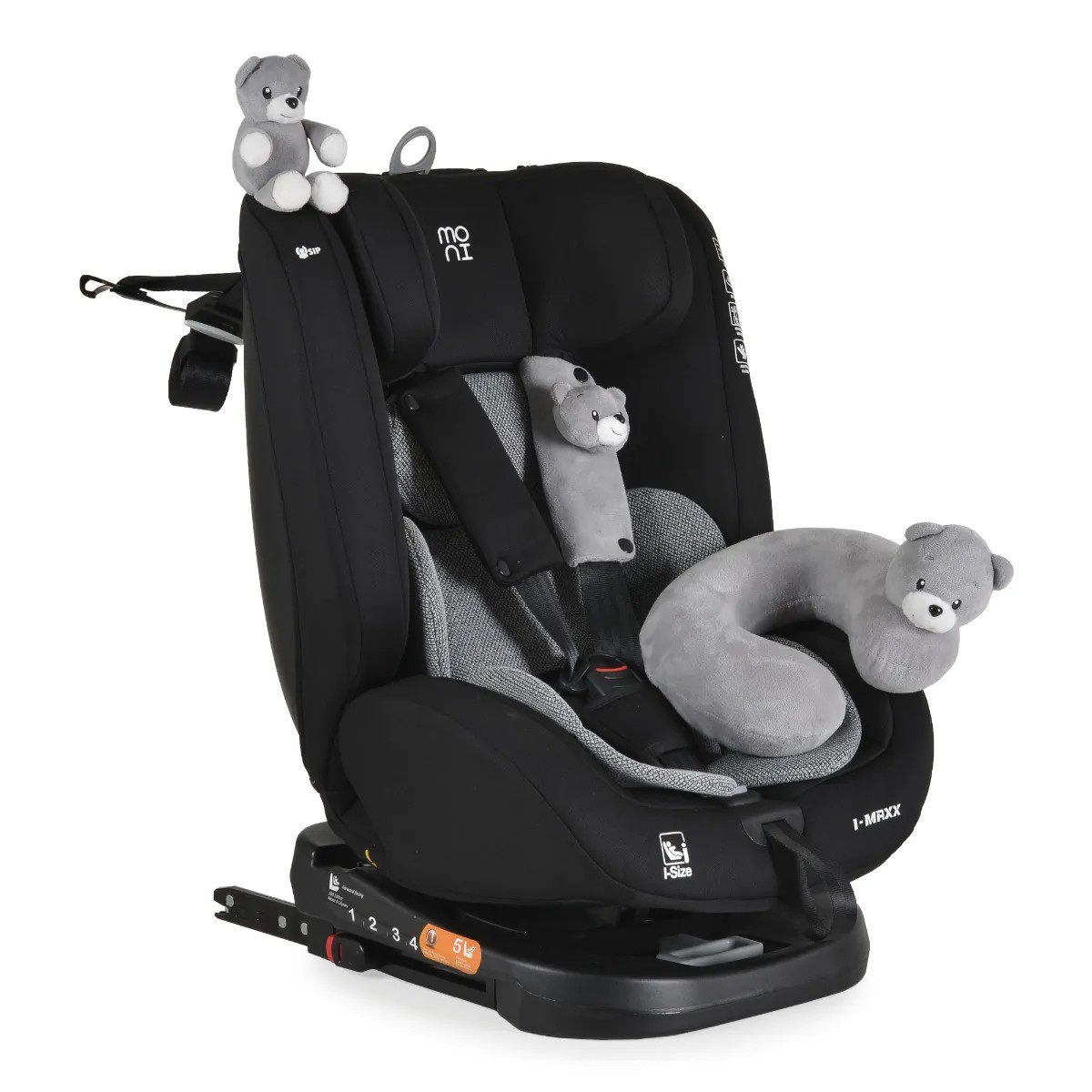 Scaun auto cu 2 jucarii si perna gat Moni i-Size i-Maxx 360 ISOFIX (40-150 cm) Gray - poza 1
