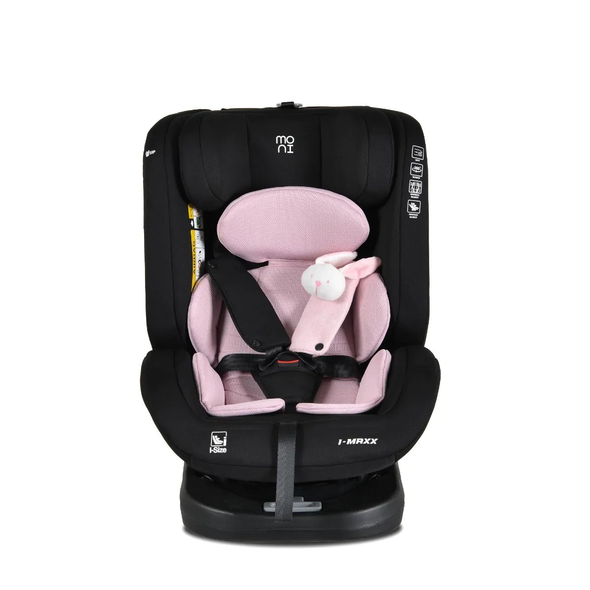 Scaun auto cu 2 jucarii si perna gat Moni i-Size i-Maxx 360 ISOFIX (40-150 cm) Pink - poza 2