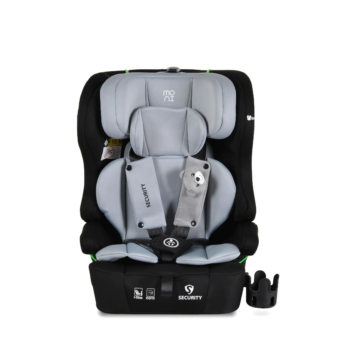 Scaun auto cu 2 jucarii si perna gat Moni i-Size Security Isofix (76-150 cm) Space Gri - poza 3