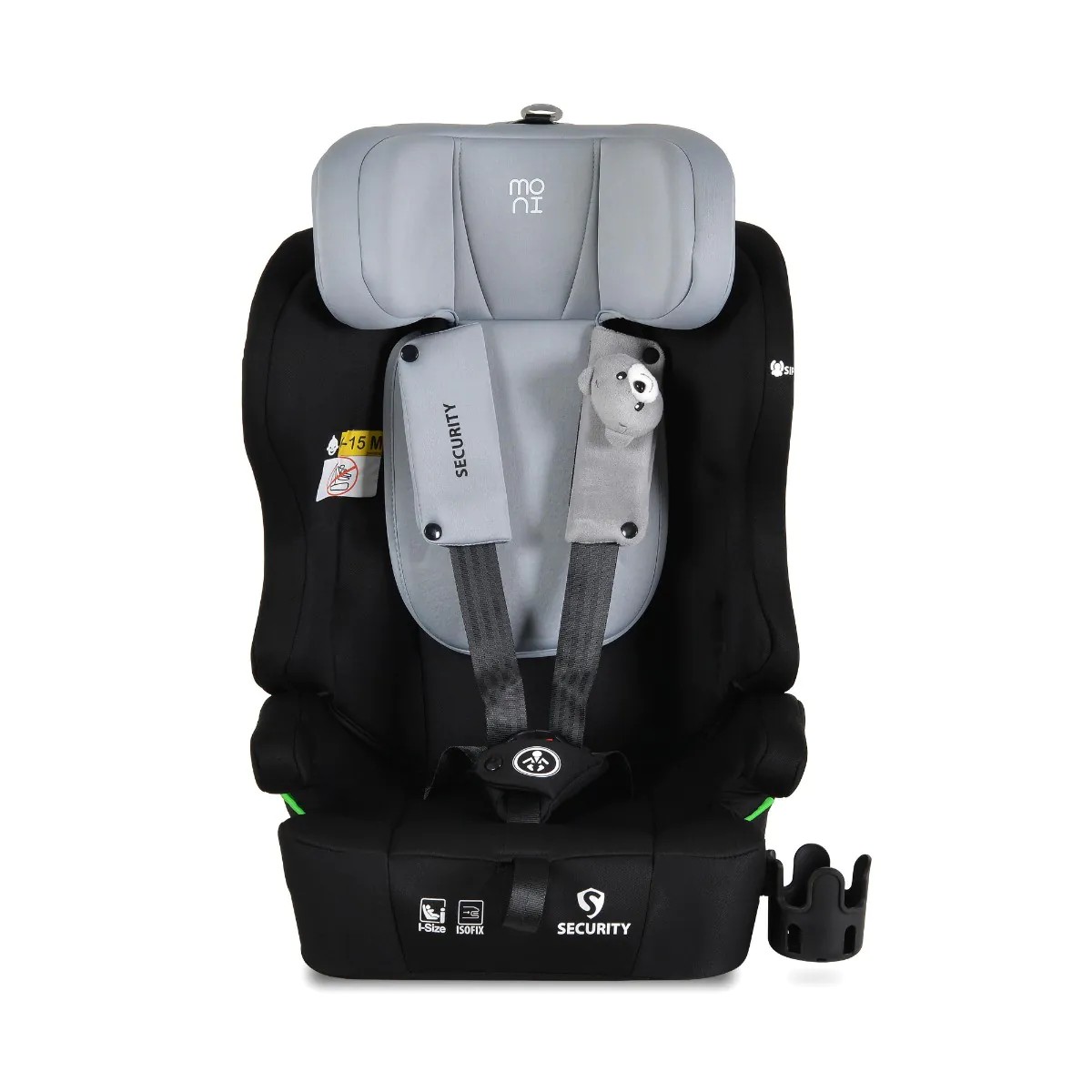 Scaun auto cu 2 jucarii si perna gat Moni i-Size Security Isofix (76-150 cm) Space Gri - poza 4