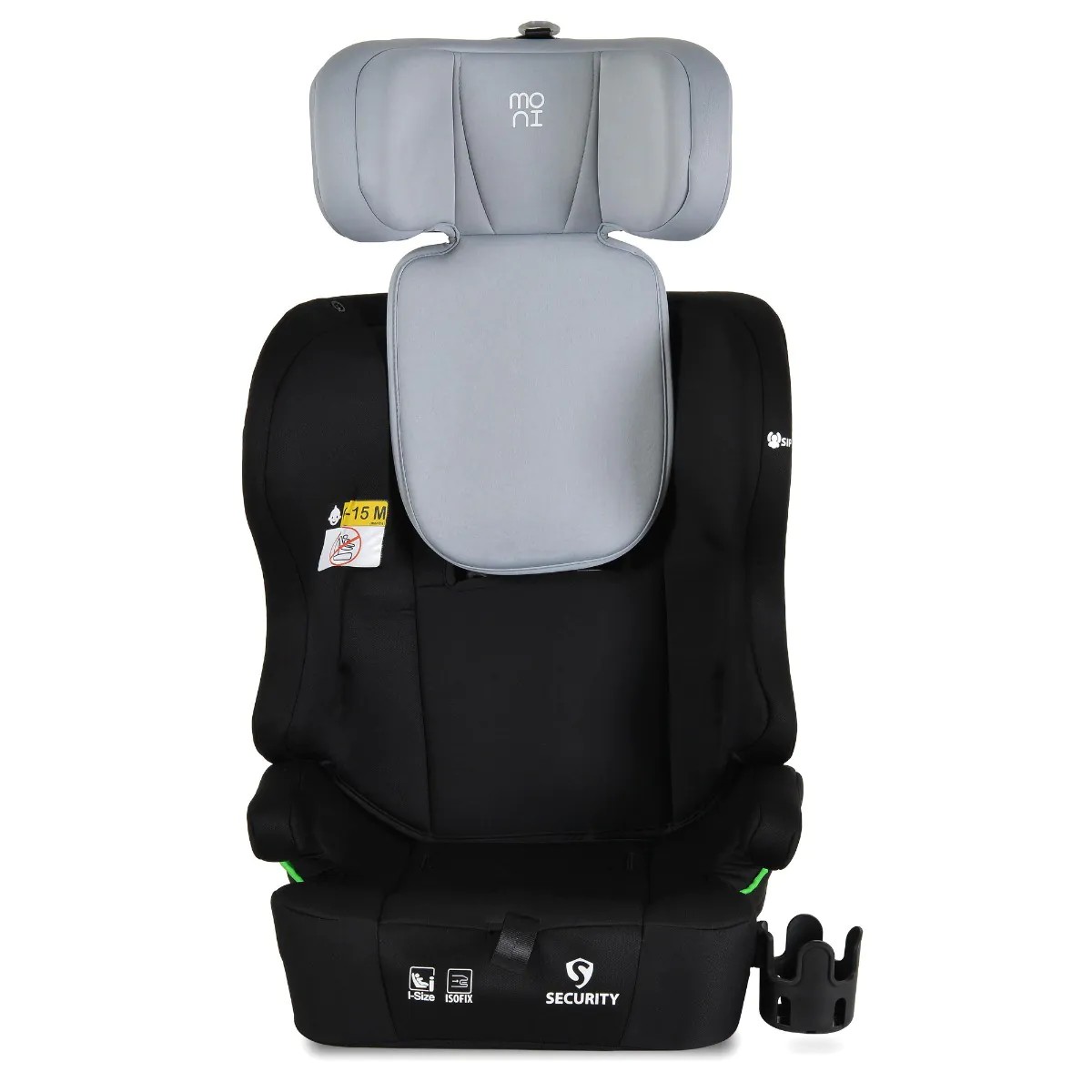 Scaun auto cu 2 jucarii si perna gat Moni i-Size Security Isofix (76-150 cm) Space Gri - poza 5