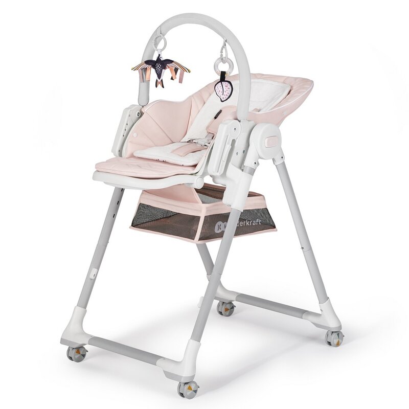 Scaun de masa, Kinderkraft Select, Lastree, 2 in 1, Sezlong, Pliabil, Cu tavita, Cu suport picioare, Cu husa detasabila si lavabila, Reglabil, 0 luni+, Roz