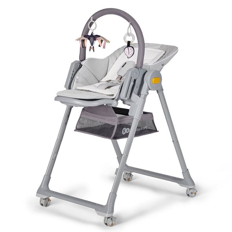 Scaun de masa, Kinderkraft Select, Lastree, 2 in 1, Sezlong, Pliabil, Cu tavita, Cu suport picioare, Cu husa detasabila si lavabila, Reglabil, 0 luni+, Gri