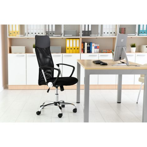 Scaun ergonomic rotativ de birou, spatar plasa, negru - poza 3