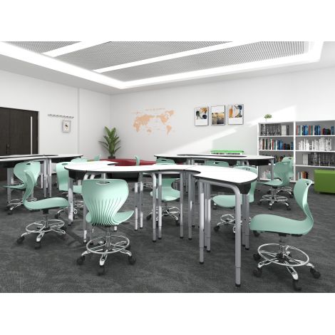 Scaun ergonomic scolar rotativ reglabil pe inaltime 46-66 cm, cu suport pentru picioare, culoare turcoaz inchis - poza 3