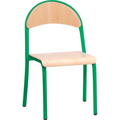 Scaun gradinita din placaj de fag lacuit masura 1, cadru metalic verde