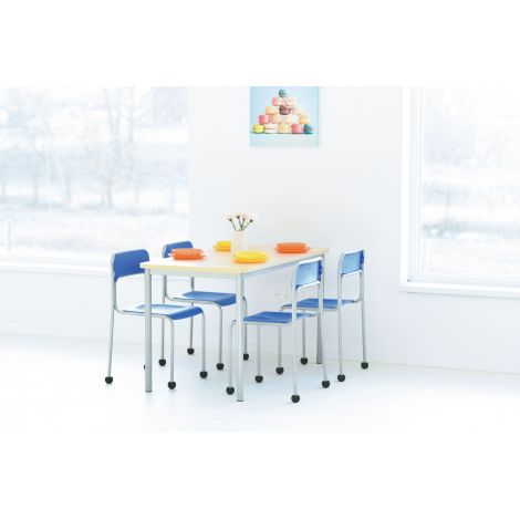 Scaun Next din plastic cu cadru din otel, stivuibil, albastru - poza 2