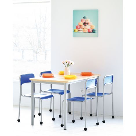 Scaun Next din plastic cu cadru din otel, stivuibil, albastru - poza 3