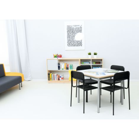 Scaun Next din plastic cu cadru din otel, stivuibil, negru - poza 4