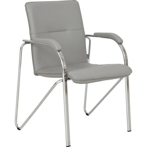 Scaun tapitat cu picioare din aluminiu, cotiere, stivuibil, gri