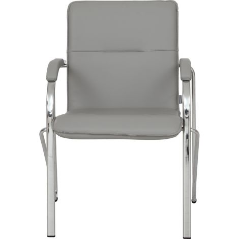 Scaun tapitat cu picioare din aluminiu, cotiere, stivuibil, gri - poza 4
