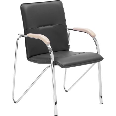 Scaun tapitat cu picioare din aluminiu, cotiere, stivuibil, negru - poza 1
