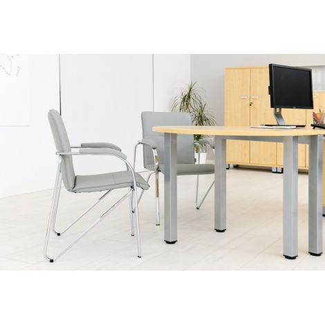 Scaun tapitat cu picioare din aluminiu, cotiere, stivuibil, negru - poza 5