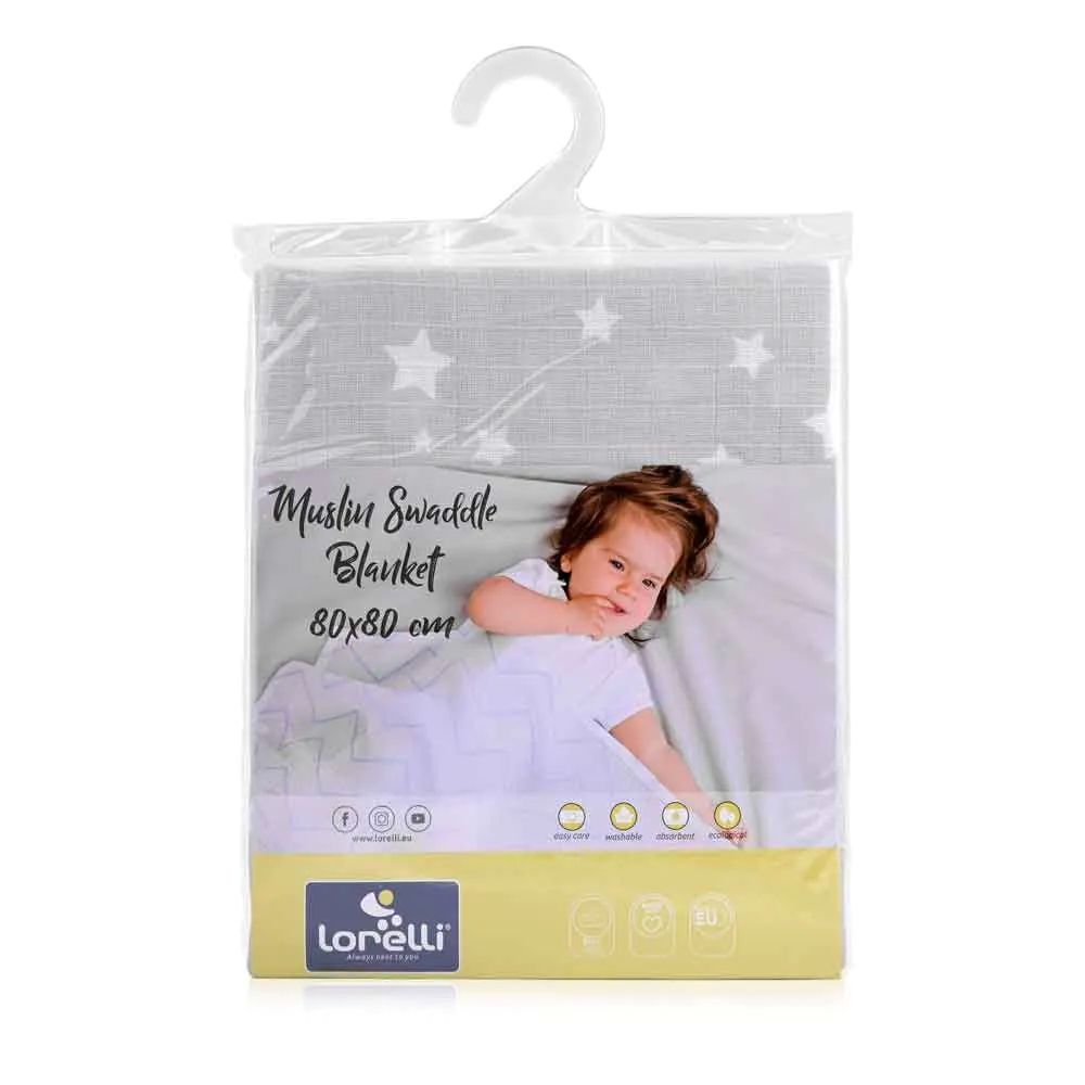 Scutec muselina Lorelli Nappy 80 x 80 cm Grey Stars - poza 2