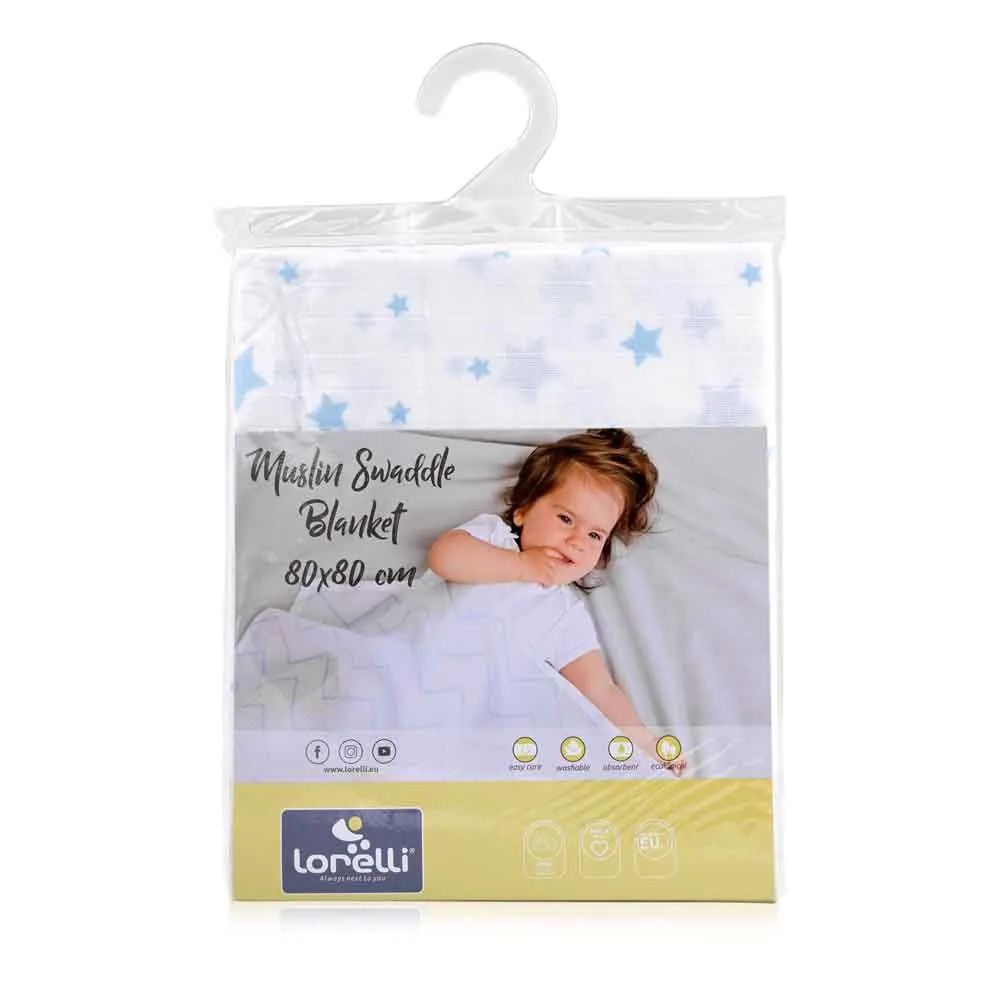 Scutec muselina Lorelli Nappy 80 x 80 cm White Blue Stars - poza 2