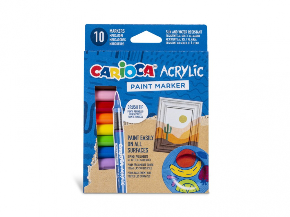 Set 10 markere acrilice Carioca, varf pensula, culori opace
