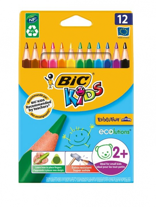 Set 12 creioane colorate cu varf gros ,Bic Kids Evolution