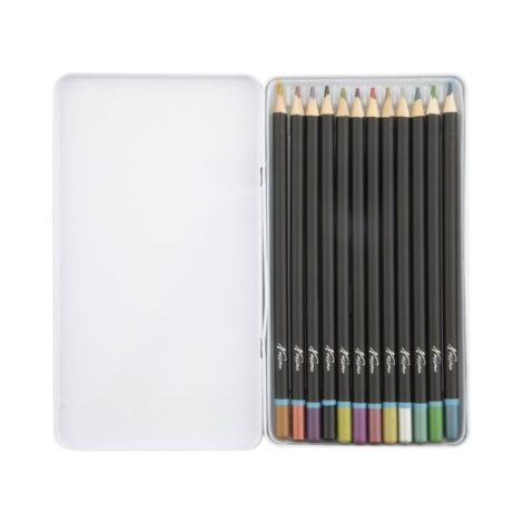 Set 12 creioane culori metalice, in cutie metalica, Fine Art, Nassau - poza 3