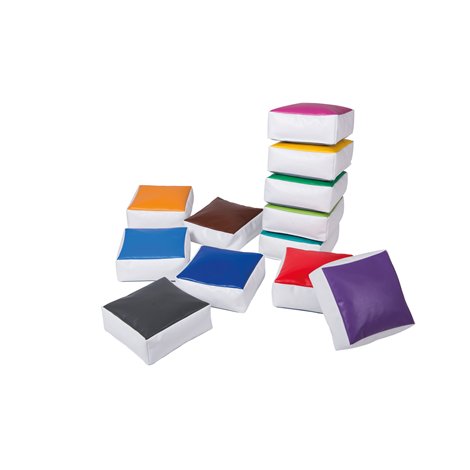 Set 12 pufuri Rainbow patrate umplute cu spuma si granule, 30 x 30 x 12 cm grosime, cresa si gradinita - poza 1