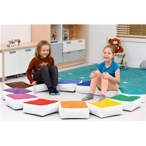 Set 12 pufuri Rainbow patrate umplute cu spuma si granule, 30 x 30 x 12 cm grosime, cresa si gradinita - poza 2