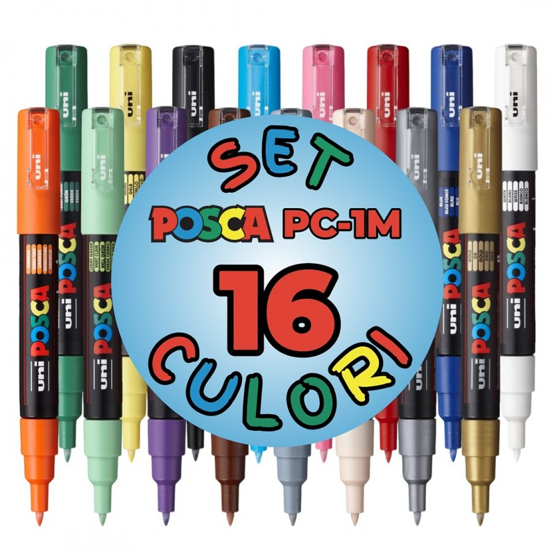 Set 16 Markere POSCA PC-1M , Varf Fin 0.7 mm pentru Desen si Ilustratii Precise