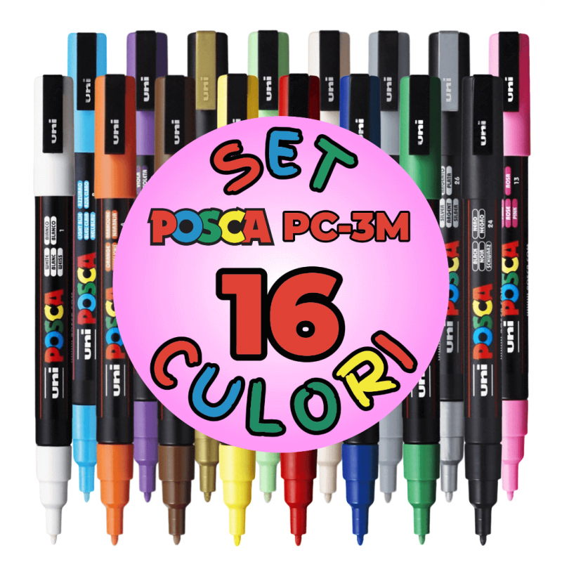 Set 16 Markere POSCA PC-3M , Varf Fin 0.9, 1.3 mm