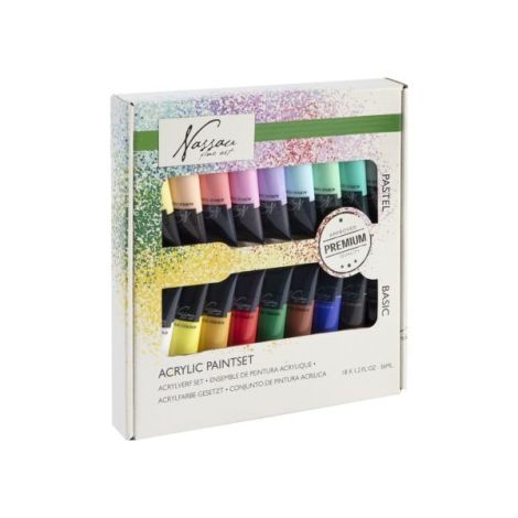 Set 18 culori acrilice, pastel si de baza, Fine Art, Nassau
