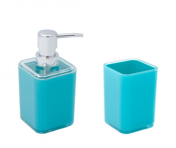 Set 2 accesorii stative pentru baie, dozator sapun si periute dinti,Plastic, Verde