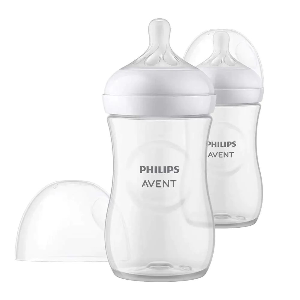 Set 2 biberoane cu tetina silicon Avent Natural Response 260 ml 1 luna + - poza 1