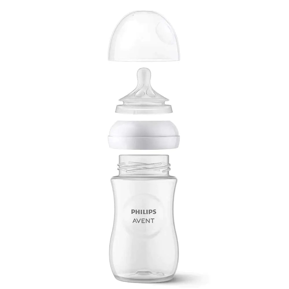 Set 2 biberoane cu tetina silicon Avent Natural Response 260 ml 1 luna + - poza 3