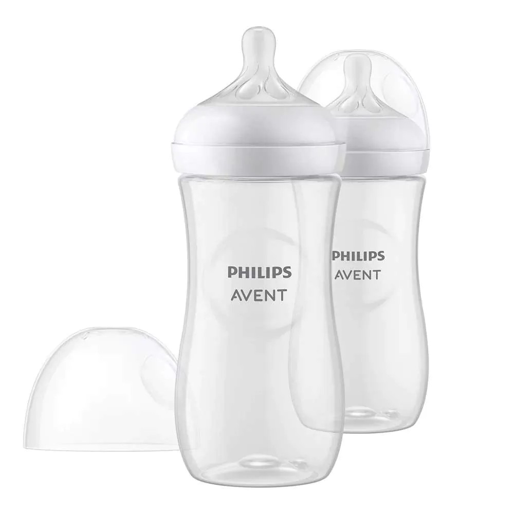 Set 2 biberoane cu tetina silicon Avent Natural Response 330 ml 3 luna + - poza 1