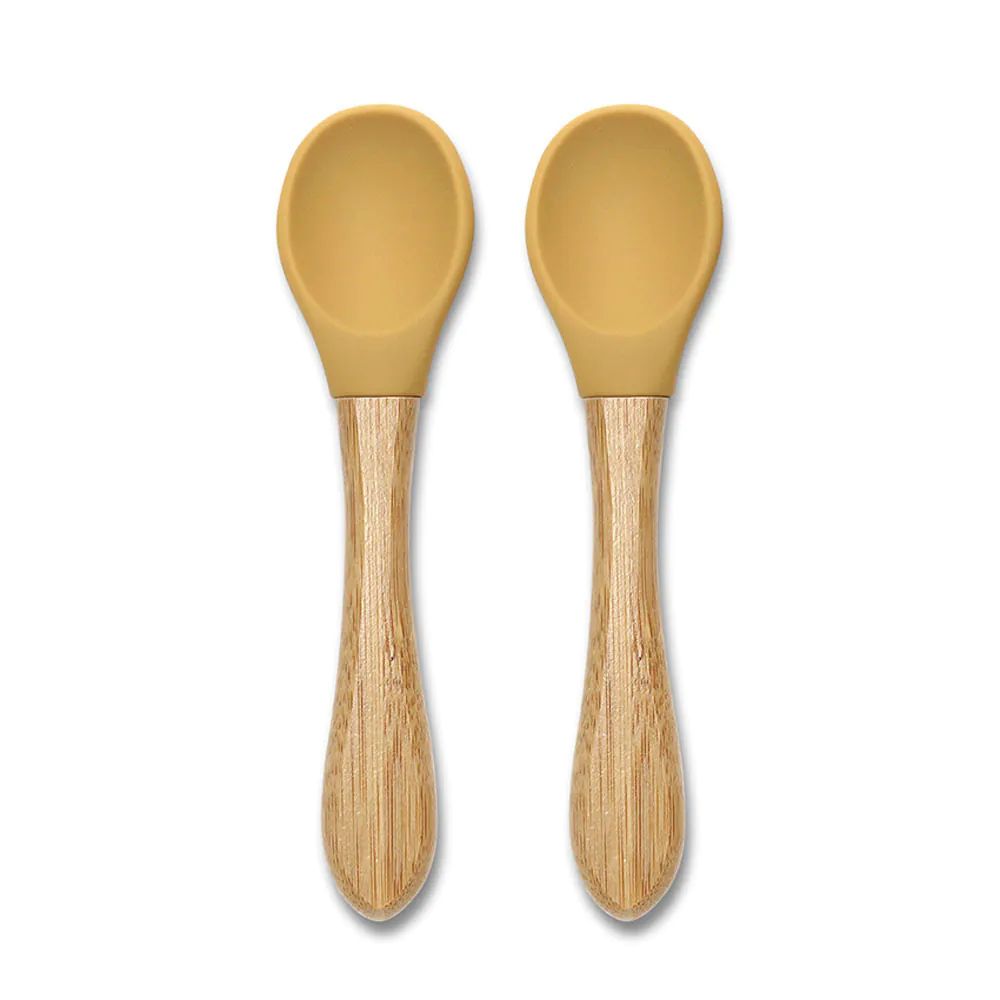 Set 2 linguri de silicon cu bambus Lorelli Natural Galben - poza 1