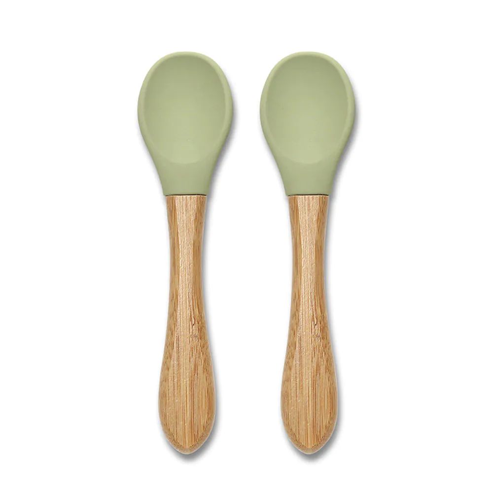 Set 2 linguri de silicon cu bambus Lorelli Natural Verde - poza 1