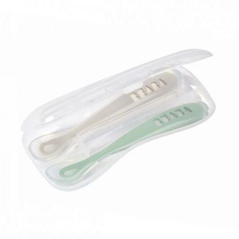 Set 2 lingurite silicon +4 luni Beaba Sage Green - poza 1