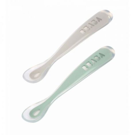 Set 2 lingurite silicon +4 luni Beaba Sage Green - poza 2