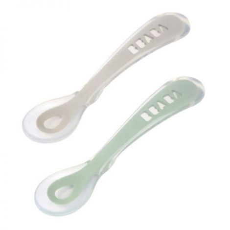 Set 2 lingurite silicon +8 luni Beaba Sage Green - poza 2