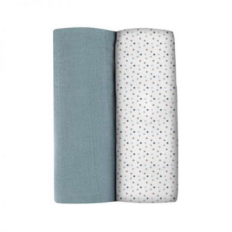 Set 2 Museline Beaba bumbac 120x120 cm Baltic Blue Points - poza 1