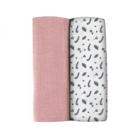 Set 2 Museline Beaba bumbac 120x120 cm Bridal Pink Flowery Countryside - poza 1