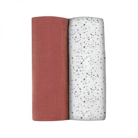 Set 2 Museline Beaba bumbac 120x120 cm Hot Sauce Terrazzo - poza 1