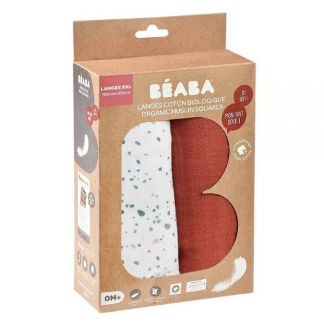 Set 2 Museline Beaba bumbac 120x120 cm Hot Sauce Terrazzo - poza 3