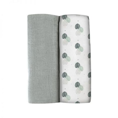 Set 2 Museline Beaba bumbac 120x120 cm Mirage Grey Jungle - poza 1
