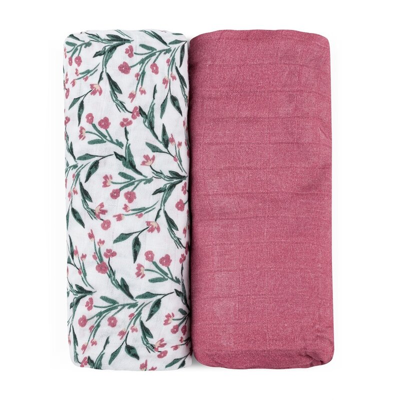 Set 2 scutece, Petite&Mars, Misty, Din muselina de bambus, Hipoalergenice, Dimensiuni mari, 120 x 120 cm, Certificate Oeko Tex Standard 100, Pink Meadow