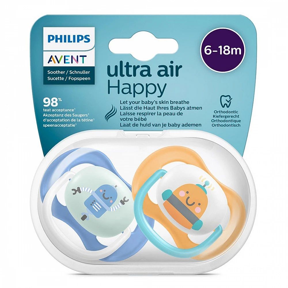 Set 2 suzete Avent din silicon Ultra Air Happy Mix 6-18 luni - poza 3