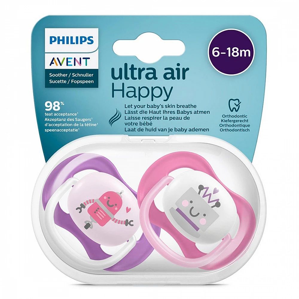 Set 2 suzete Avent din silicon Ultra Air Happy Mix 6-18 luni - poza 5