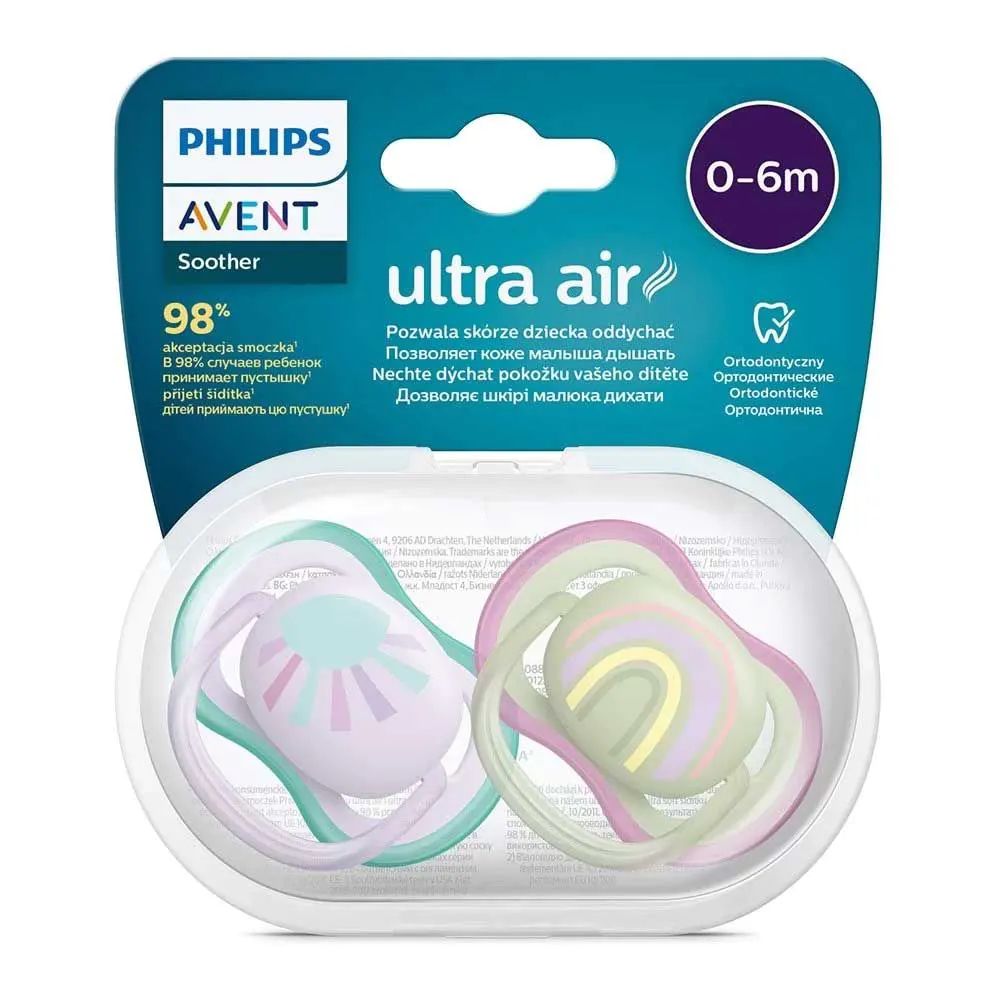 Set 2 suzete Avent din silicon Ultra Air Sun Rainbow Purple 0-6 luni - poza 2