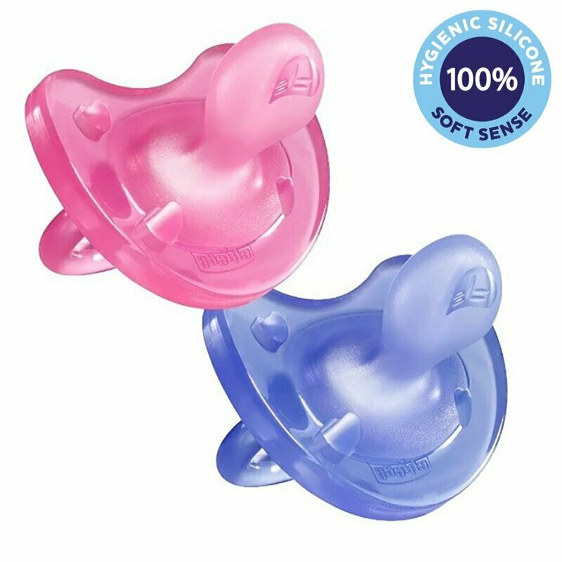 Set 2 suzete bebelusi, Chicco, Physio Soft, Ortodontice, Suprafata moale, Fara deformari, Sustine dezvoltarea corecta a maxilarului, Fara BPA, 16-36 luni, Roz/Mov