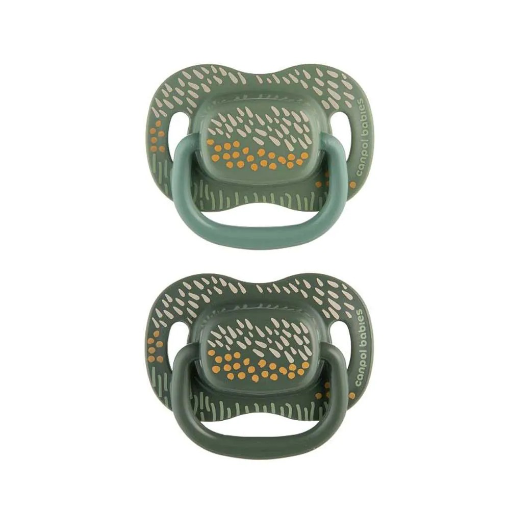 Set 2 suzete cu tetina simetrica silicon Canpol Mountains 18 luni + Verde - poza 1